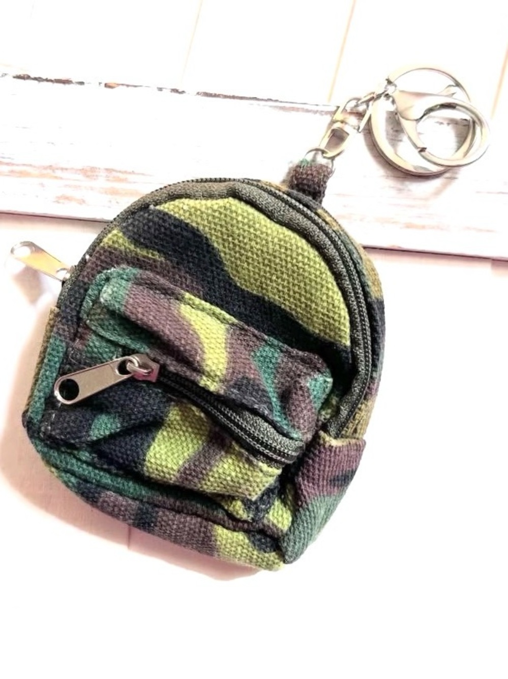 New Mini Camo Canvas Backpack Keychain - Green Camo